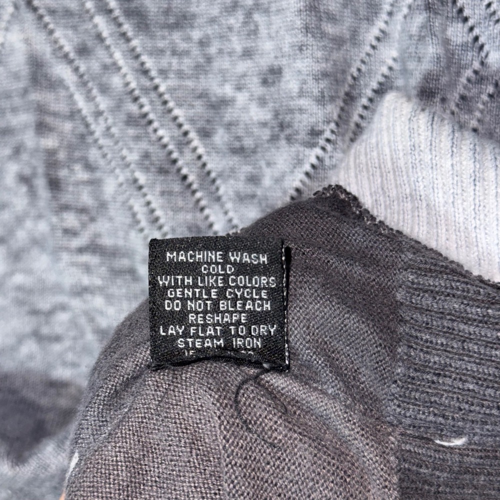 BKE Mens XXL Slim Fit Sweater Grey Acid Wash Argyle Henley Cotton Knit Pullover - Picture 6 of 7